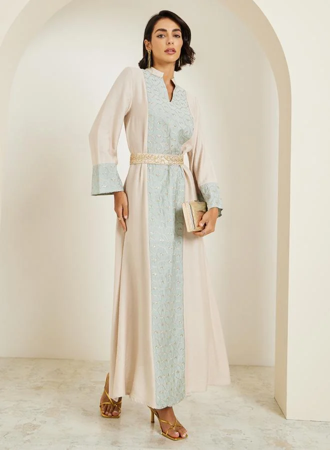 Amirah Women Green Embroidered A-Line Jalabiya